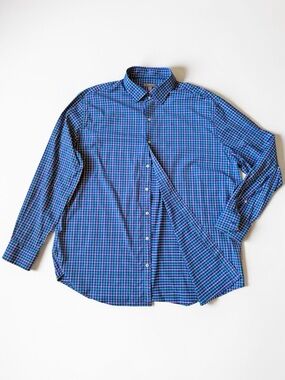 Peter Millar Wicking Performance Plaid Shirt XXL Blue Green Pink Modern Golfcore